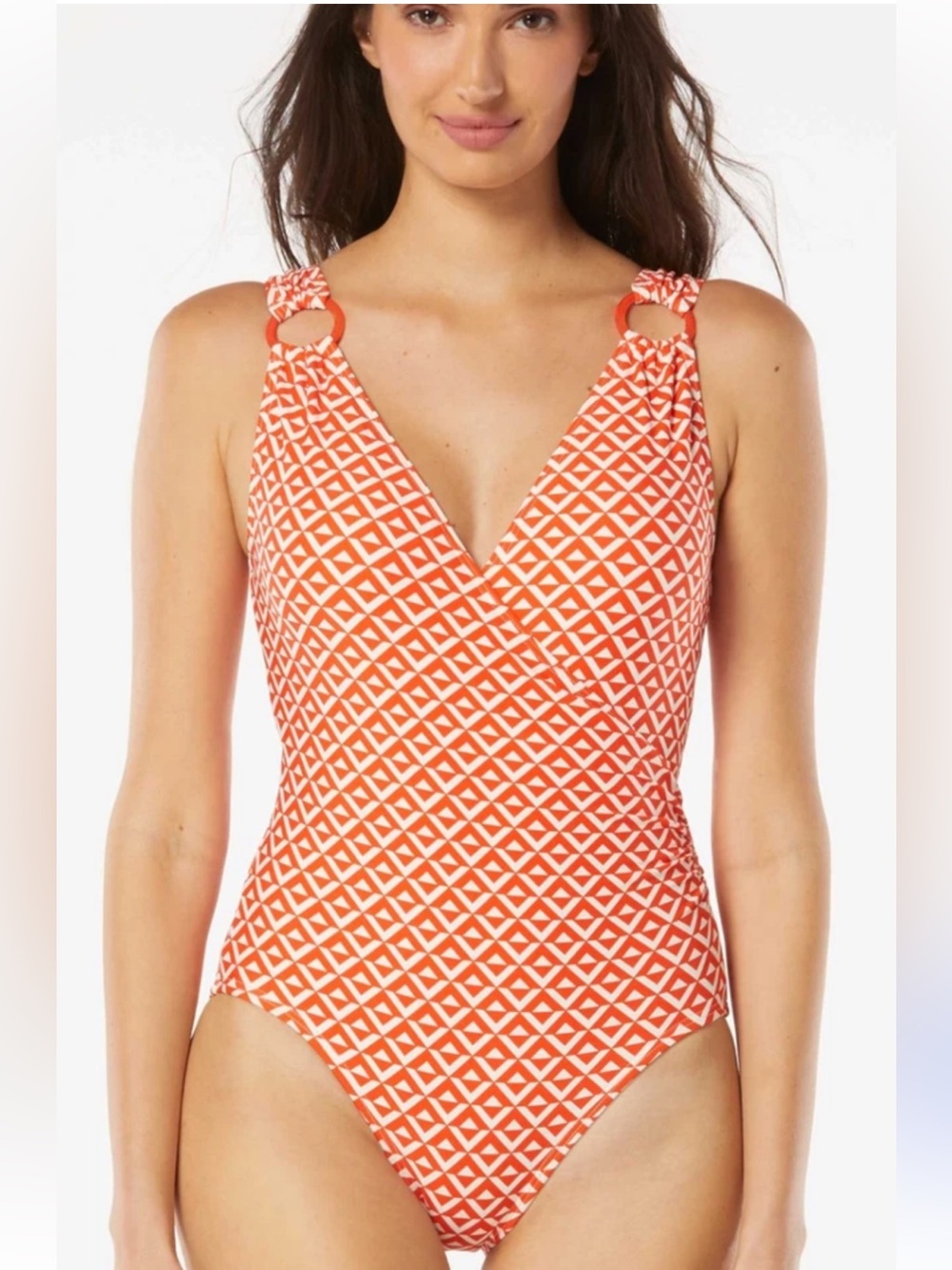 Carmen Marc Valvo Papaya One-Piece Swimsuit, Size 10.